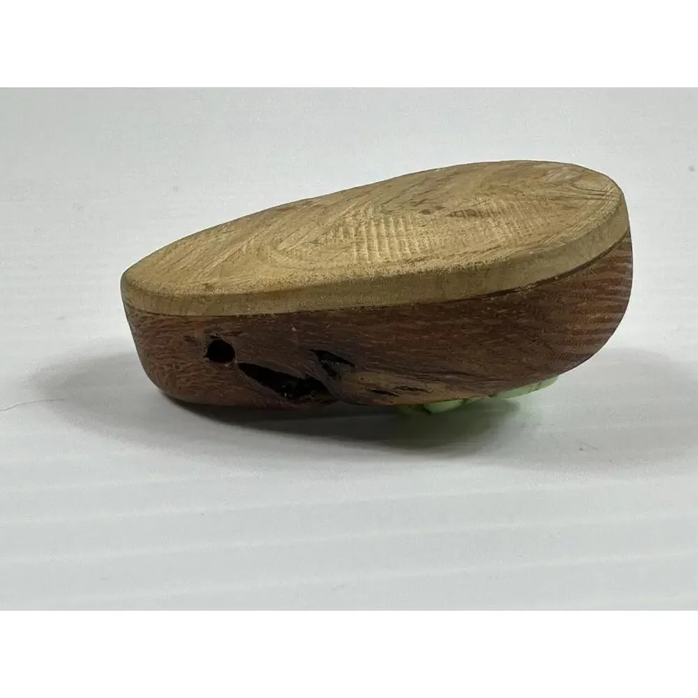 Vintage Green Turquoise Inlaid Wood Handmade‎ Necklace Bead Pendant Charm
